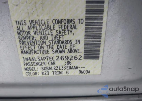 2014 Nissan Altima z USA, uszkodzony, nr VIN 1N4AL3AP7EC269262